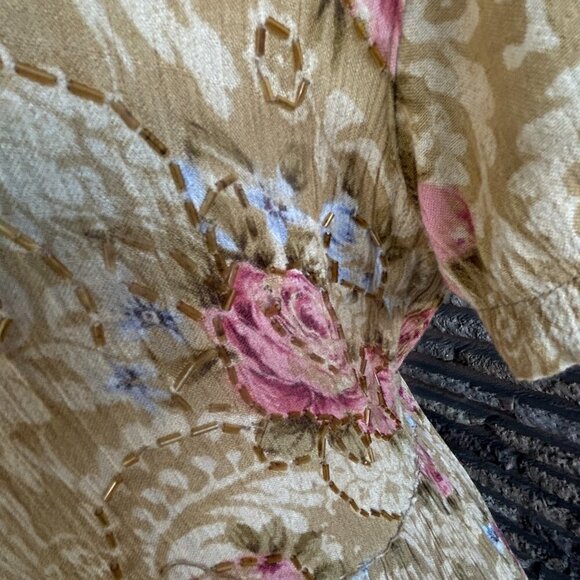 Jane Ashley Vintage 90s Gold Beaded Floral Grunge Back Tie Dress Size Small - Picture 9 of 13